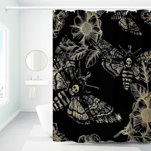 1pc Gothic Butterfly Skull Floral Square Altar Cloth Shower Curtain, Dark Elegant Bathroom Decor, Mystical Nature-Inspired Design, 70.9x70.9in Hanging Curtain with Hooks, Ideal Gift for Halloween or Gothic Lovers