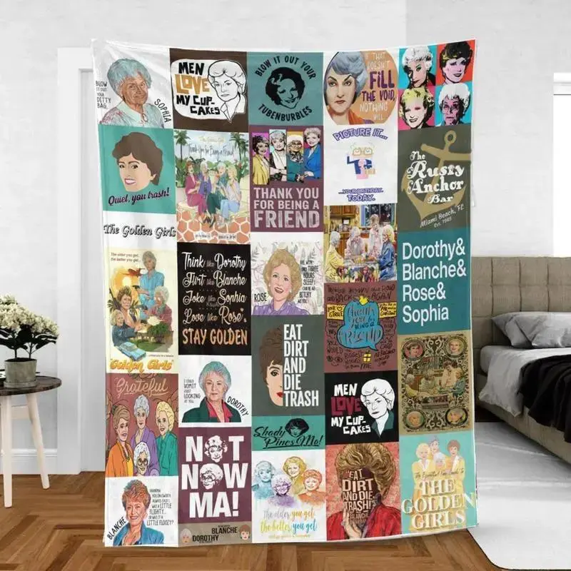Golden Girls Sitcom Blanket Stay Golden PREMIUM Fleece Blanket Vtg Movie Mink Sherpa Blanket Christmas Gifts Birthday Gifts Comfortable Warm Napping Throw Home Bedroom Decor tiktokshopspringglowup