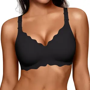 Women Jelly Bras No Underwire Scalloped Push Up Buttery Soft Tshirt Bra Seamless Full Coverage Convertible Everyday Bra Womenswear Adjustable
