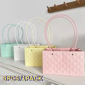 5PCS Macaron Tote Bag Maca Bag Flower Arrangement Bag Waterproof Bag Floral Bouquet Packaging Box Flower Tote Bag