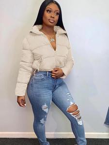 women's plain pocket full cropped winter coat, warm comfy jackets, long sleeve zipper puffer coat for fall & winter, for daily streetwear, jackets for women, winter clothes women, winter clothes women 2024, full zip up , versatile styling