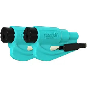 Emergency Keychain Car Escape Tool, 2-in-1 Seatbelt Cutter and Window Breaker, Made in USA, Pack of 2, Teal-Compact Emergency Hammer