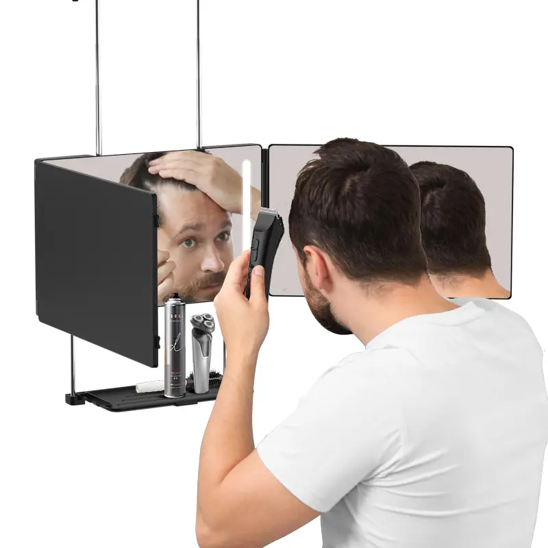 Umitec Adjustable 3-Way LED Vanity Mirror with Lights - Portable Trifold Grooming Mirror for Shaving, Self Care Gadgets, Unique Cool Gifts for Him, Mens Gifts for Adults