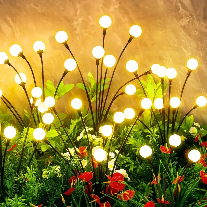 Outdoor Solar Firefly Lights, 2/4/6 Pack Waterproof Garden Stake Lights with Auto Dusk-to-Dawn Glow, 16/32/48 LED Bulbs for Yard, Patio, Pathway, Walkway & Landscape Decor