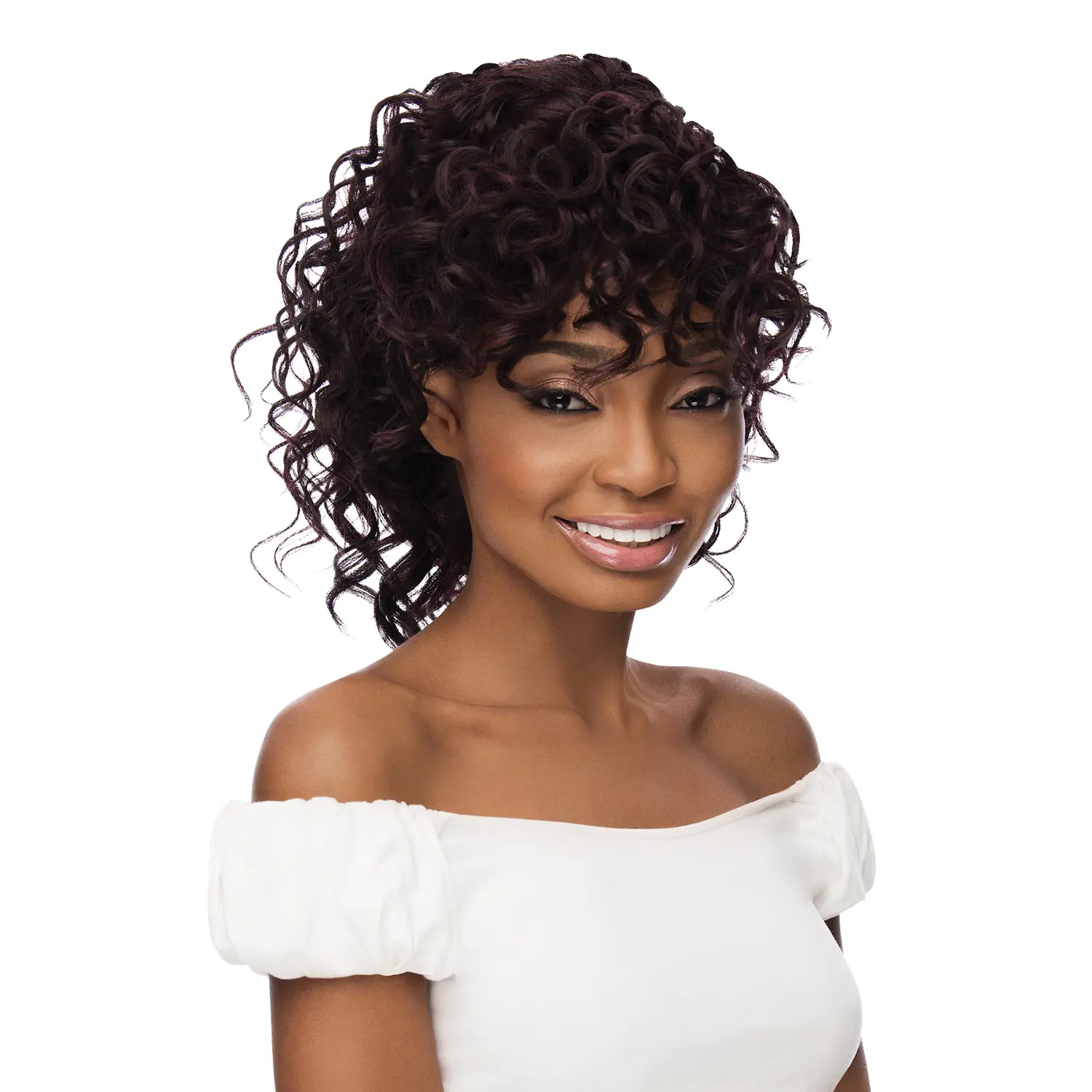 Outre Synthetic Ponytail Extension, Bang X Pony Cyndi Curly Style with Clip-On Bangs and Drawstring Attachment, Drawstring Ponytail Extensions, Clip On Ponytail
