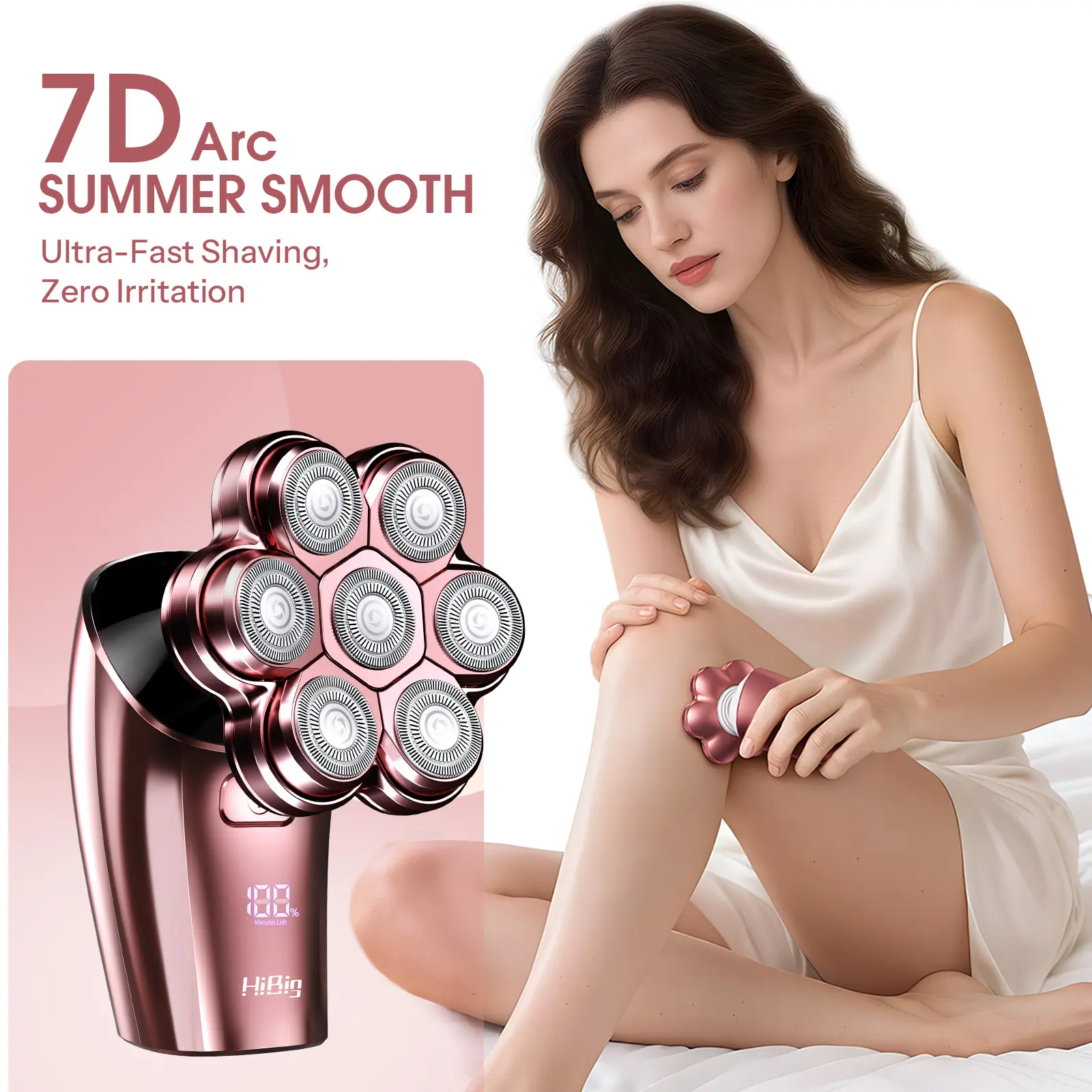 HIBIG 7D Women's Electric Shaver, 5-in-1 Painless Beauty Products Grooming Kit with Brush Attachment for Smooth, Silky Skin, Waterproof Rechargeable Body Razor, Handle, Face, Hair Removal