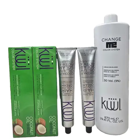 KUUL Color System Hair Coloring Kit - At-Home Permanent Set, 2x90ml Cream Dye, 870ml Cream Developer, Collagen-Enriched, Coconut Oil-Infused, Conditioning, Easy to Mix, Covers Gray Hairs, Fights Aging, Delivers Vivid Permanent Shades
