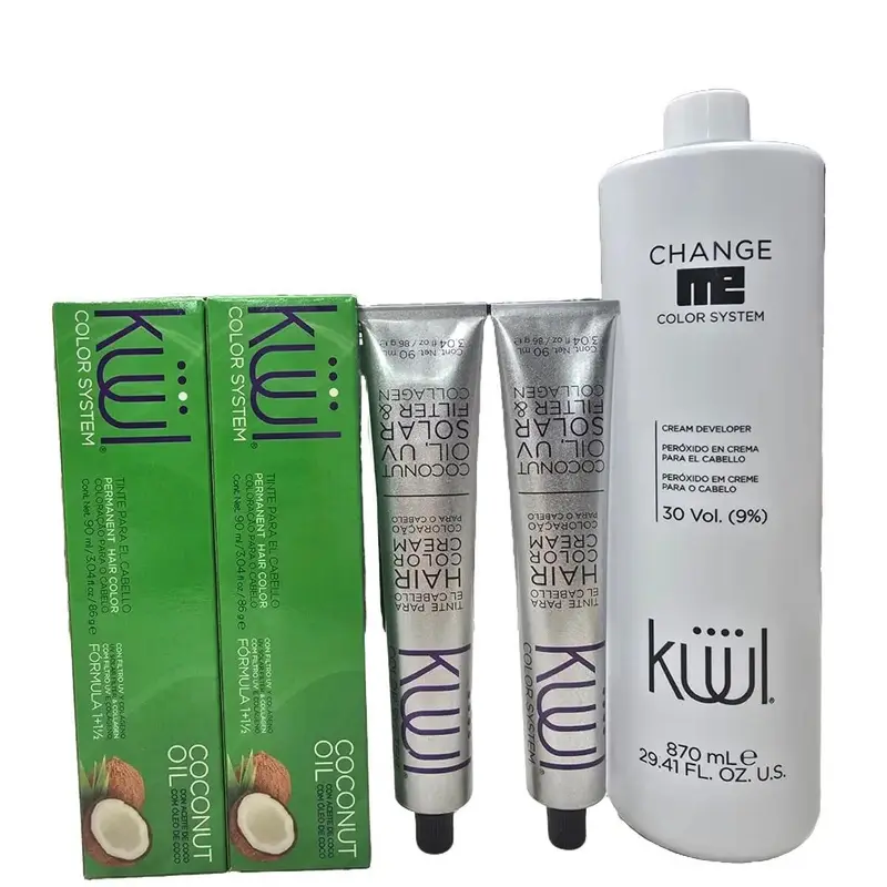 KUUL Color System Hair Coloring Kit - At-Home Permanent Set, 2x90ml Cream Dye, 870ml Cream Developer, Collagen-Enriched, Coconut Oil-Infused, Conditioning, Easy to Mix, Covers Gray Hairs, Fights Aging, Delivers Vivid Permanent Shades