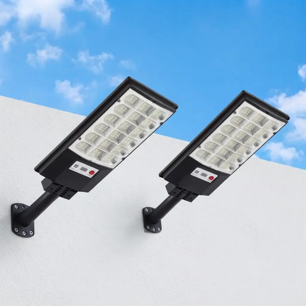 2-Pack Outdoor Wall Solar Flood Lights with Motion Sensor, Dusk-to-Dawn, IP65 Rated, Remote Control, Compact ABS Housing for Driveway, Garage