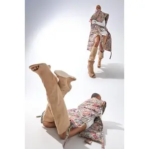 AZALEA WANG VINCENT NUDE FAUX SUEDE OPEN TOE BOOT