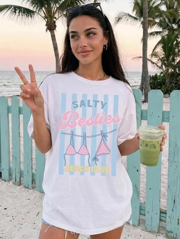 Salty Besties Beach Club Tee, Best Friend Matching Summer Shirts, Beach T-shirt, Girls Trip Shirt