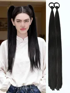 26 Inch Braid Ponytail Extension 2-Pack - Straight Sleek Wrap-Around Synthetic Hairpiece with Elastic Tie for Women, Perfect for Holiday Parties, Synthetic Extensions, Straight Synthetic Hairpieces