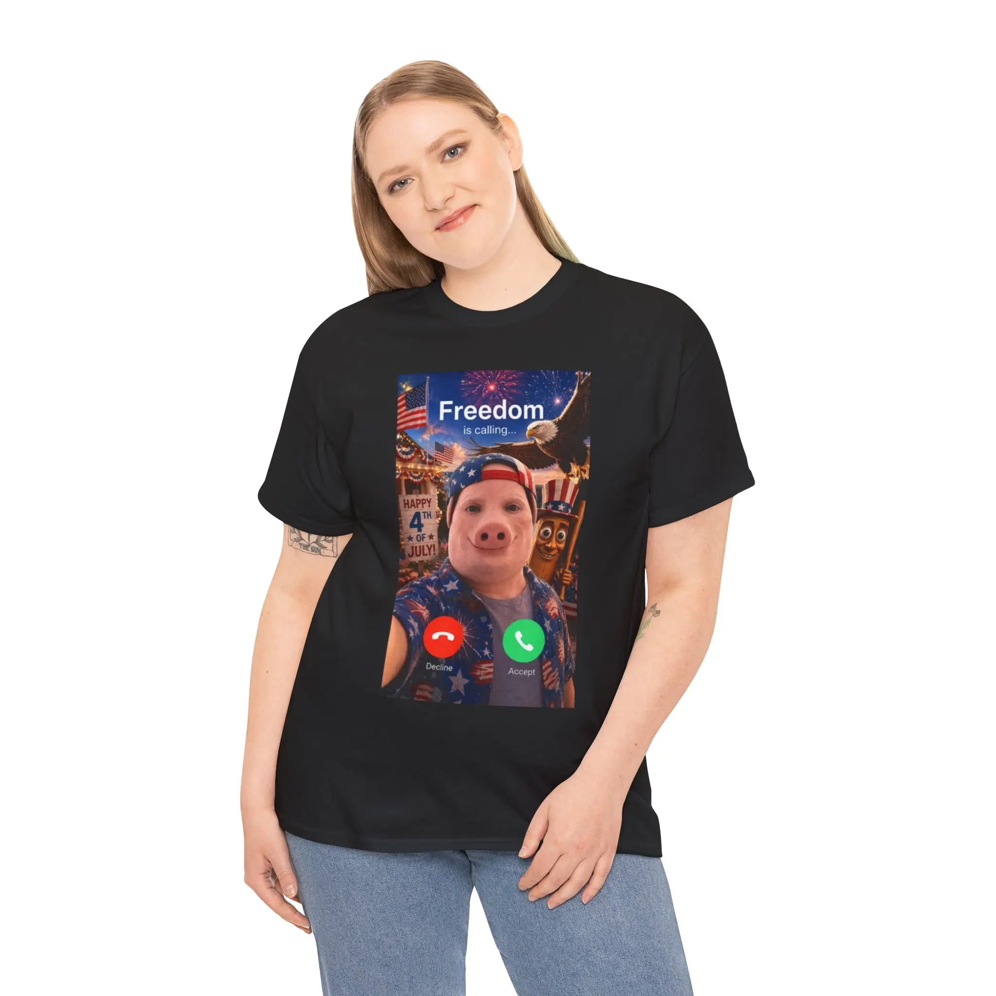 Men's John Pork Is Calling Graphic T-Shirt - Short-Sleeve, Round Neck, Casual Streetwear Top for 4th of July Viral Internet Meme Patriotic Outfits, Tshirt, Shortsleeve