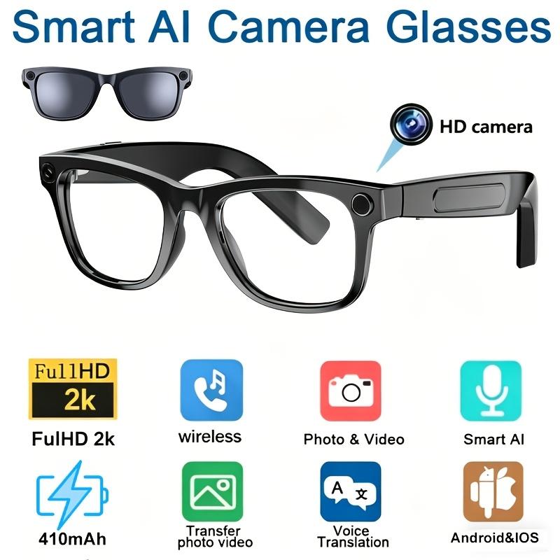 AI Smart Glasses with Camera, 8MP HD Bluetooth Camera Glasses, 2K Video Recording Sunglasses for Women Men, Real Time Translation, Voice Assistant, Open-Ear Audio for Travel, Work Vlog