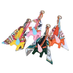 Flying Horse Keychain - Cute PU Leather Bag Charm with Silk Scarf & Tassel Luxury Pendant for Women's Purse Car Keys & Handbag Accessory Gift for girls