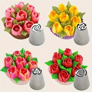 4pcs Piping Nozzles Set, Stainless Steel Icing Nozzles, Cream Cake Piping Tips For Dessert Biscuit Cup Cake, Kitchen Accessories, Baking Tools, DIY Cake Decorating Supplies, Pastry Decorating Tools