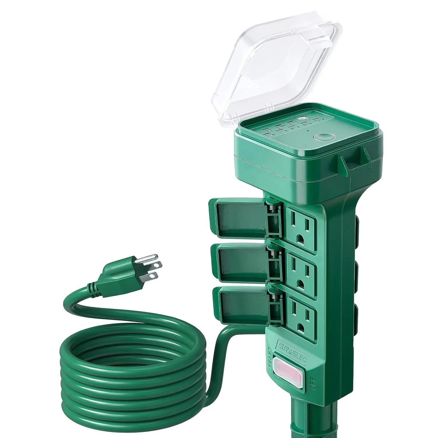 SURAIELEC Outdoor Power Stake Timer, Dusk to Dawn Light Timer, 6 Grounded Outlets Power Strip Weatherproof, 6FT Extension Cord Countdown Outlet for Yard, Garden, Christmas, Outdoor Light, 1875W/15A, Green