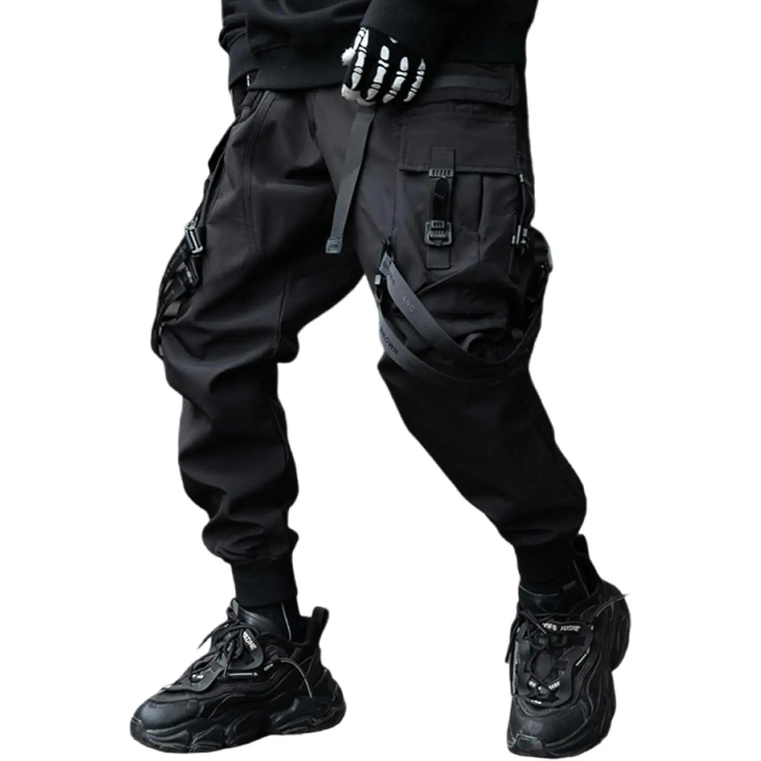 XYXIONGMAO Men's Black Techwear Cargo Jogger Pants - Menswear, Japanese Streetwear Goth Tripp Pants