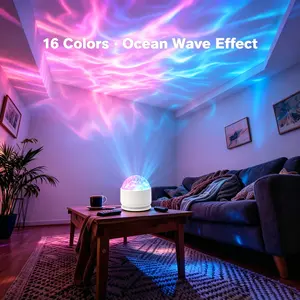 2 Scene Ocean Wave & 3D Water RippleProjector Light-EasterEggLight 16-Color Round Lamp withControl, Relaxation & Romantic Night Ambience Father's Day Gift