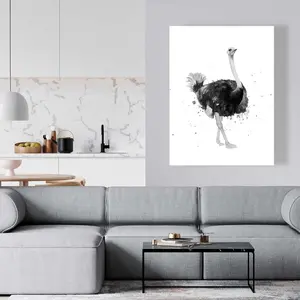 212 MAIN Monochrome Ostrich Bird Nature Art Illustrations - 36x48 in. High-Def Print, Vibrant Minimalist Artwork, Gift-Worthy Wall Decoration for Room, Home Supplies Posters & Prints