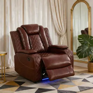 Red Breathing Leather Living Room Sectional Recliner Chair