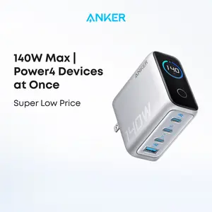 【AI Smart Display Charger】Anker 140W GaN Laptop Charger, 4-Port Power Adapter with Intuitive Touch Controls and Fast Multi-Device Charging, Compatible with MacBook, iPhone 17/16 Series, Samsung, Pixel, and More,summerwins,FathersDayGift
