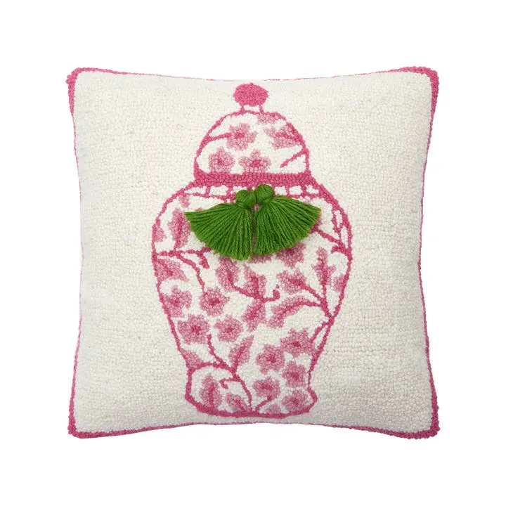212 MAIN High-Quality 16x16 in. Wool Velvet Chinoiserie Vase Hook Pillow - Adult, Stylish Tassels, Embroidered Details, Vibrant Thematic Motifs, Outdoor Furniture Living Space Accent (Model 30AV442C16SQ), Home Decorative Cushion, Modern Decorative Pillows