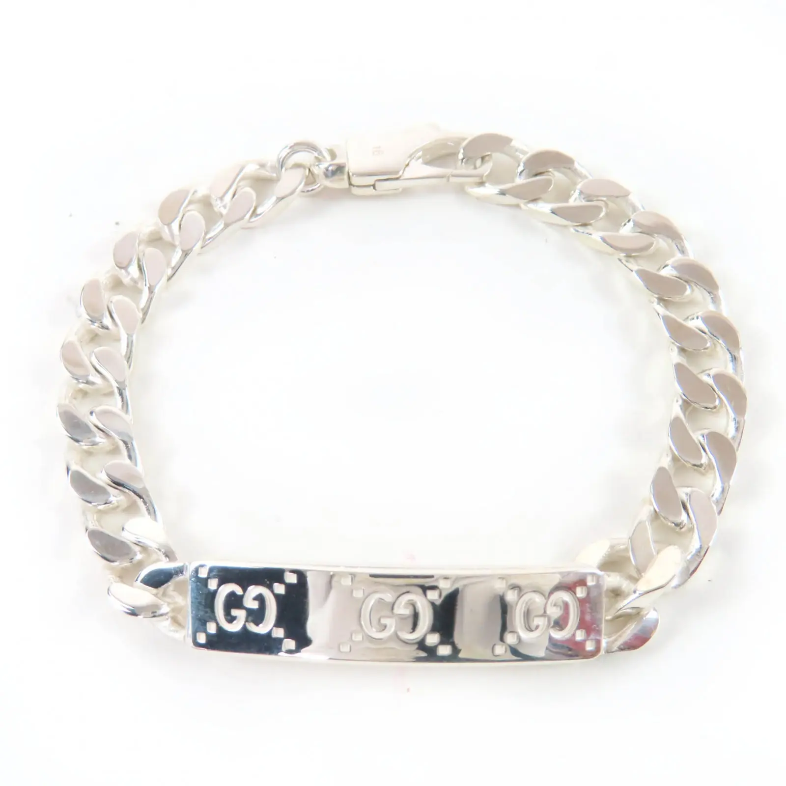 Pre-owned GUCCI Sterling Silver 925 (Ag925) Small Leather Goods Signature GG AG925 Bracelet