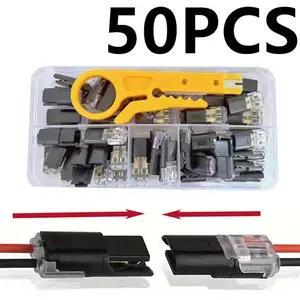 50pcs Wire Stripping Tool Kit, D2 Double Line Interlocking Detachable Design, 2-Pin Bidirectional Cable Buckle Connector, Suitable for 18-22 Awg Wires, Tool Kit Set, Wire Strippers