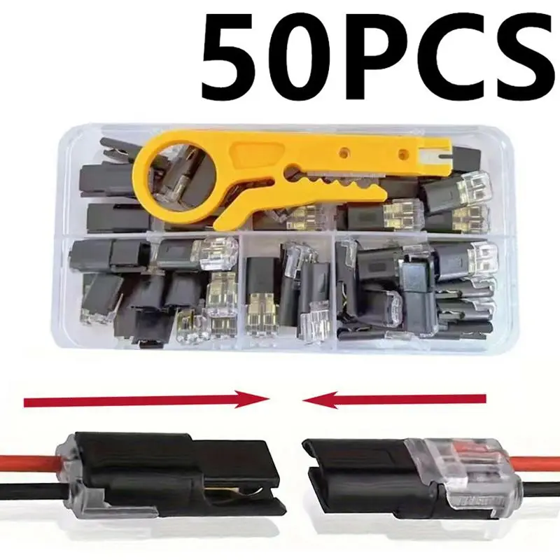 50pcs Wire Stripping Tool Kit, D2 Double Line Interlocking Detachable Design, 2-Pin Bidirectional Cable Buckle Connector, Suitable for 18-22 Awg Wires, Tool Kit Set, Wire Strippers, Hand Tools, Diy Tools