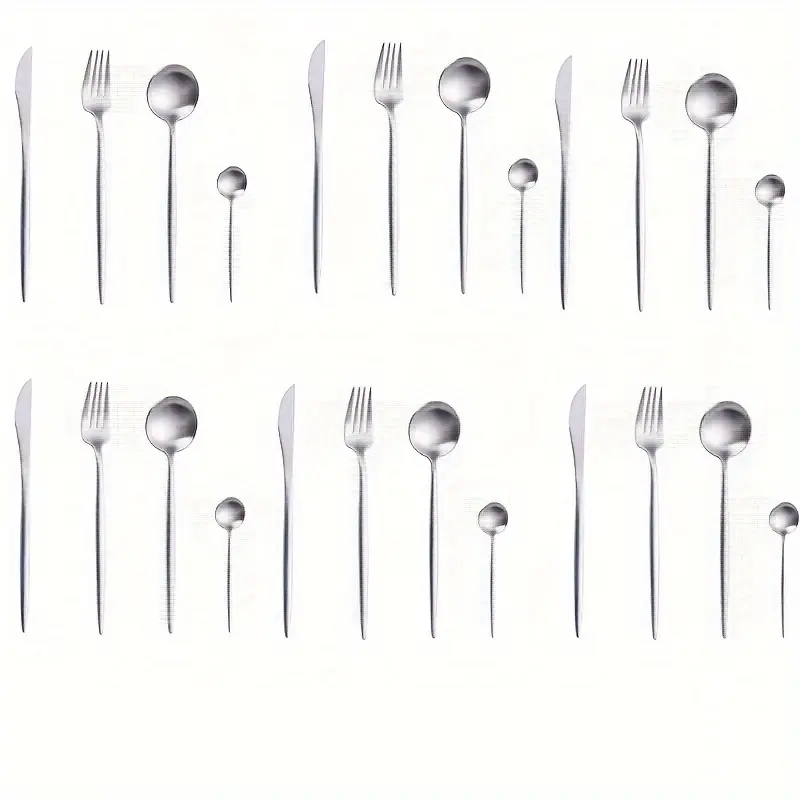 24-Piece Silverware Set for 6, Stainless Steel Flatware Set Matte Silver, Modern Brushed Thick Cutlery Set with Spoons Forks