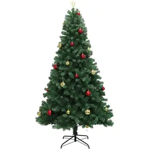 Pre-Lit Artificial Christmas Tree with Remote Control Hinged Branches & Metal Stand Full Green Pine Tree Star Topper Colorful Balls Quick Assembly for Home Office Party Decor