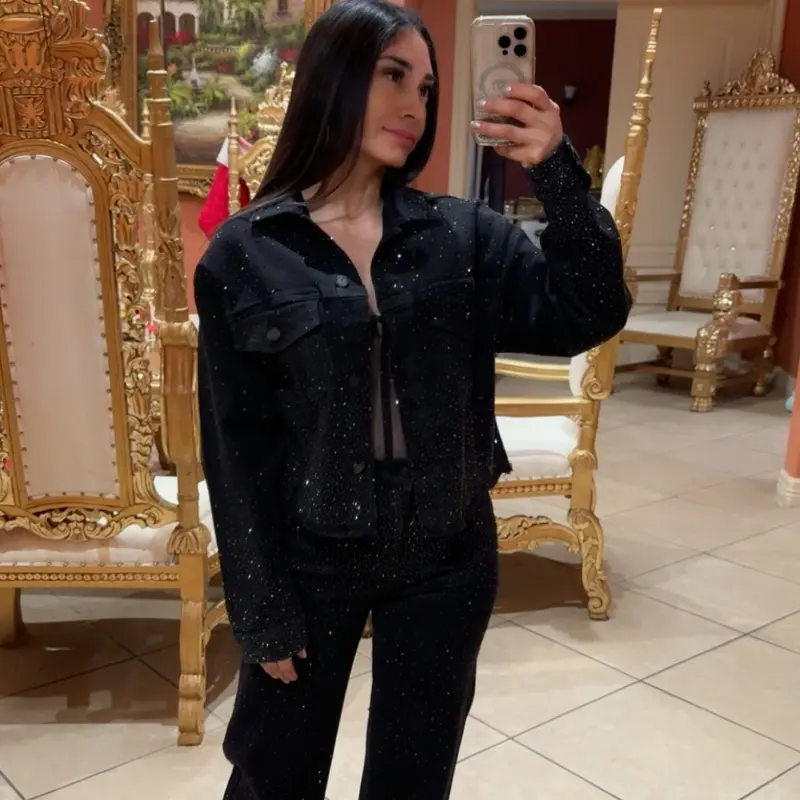 Reny Stretch denim jacket with rhinestones details Reny Stretch denim jacket with rhinestones details