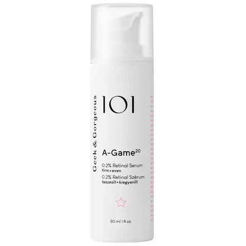 Geek & Gorgeous A-Game 20 Retinal Serum - 0.2% Retinaldehyde, 1% Ectoin, 30ml Silky Light Emulsion - Vegan, Gluten Free, Breastfeeding Safe, Fragrance & Cruelty Free - Skin Repair, Dullness Fix, Anti-Aging for All Skins