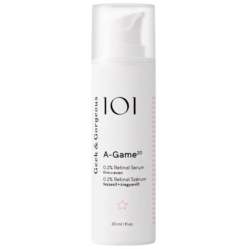 Geek & Gorgeous A-Game 20 Retinal Serum - 0.2% Retinaldehyde, 1% Ectoin, 30ml Silky Light Emulsion - Vegan, Gluten Free, Breastfeeding Safe, Fragrance & Cruelty Free - Skin Repair, Dullness Fix, Anti-Aging for All Skins