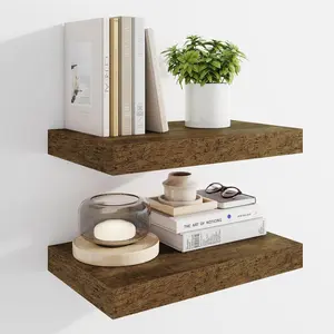 Room decoration,2 Pack 40cm Floating Shelves for Wall, Modern Wooden Wall Mounted Storage Ledge, Display Bookshelf for Living Room, Bedroom, Bathroom & Kitchen Decor, Easy Installation - Oak/Brown/Black