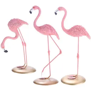 Notakia Resin Pink Flamingoes Statue Figurine Collectible Decoration Gift Yard Ornaments Bright Pink Resin Composites Flamingo Make Great Home Garden Decor (Set of 3)