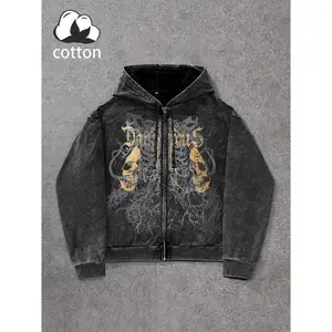 Men's Vintage Hooded Sweatshirt, Gothic Cross Print Zipper Cardigan, Casual Street Style, Spring & Fall Fashion, Unique Design