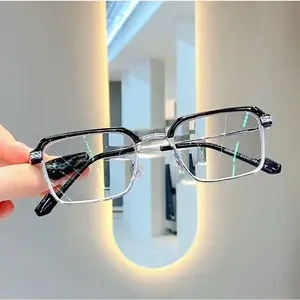 Trendy Two-Tone Browline Square Eyeglasses for Men Women, Retro Blue Light Blocking Optical Frames for Prescription & Daily Wear