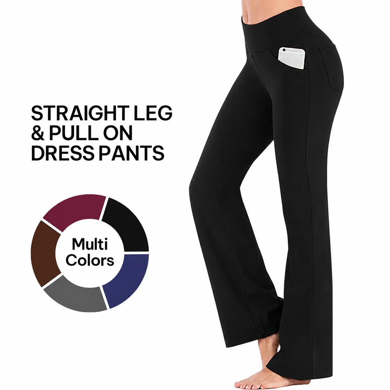 AVAMO Stretchy Athleisure Pants Mini Flare Panta lones Yoga Pants with Pockets for Women High Waist Bootcut Soft Business Casual Pants Slacks Bottoms Bootcut Leg Leggings Sports Spandex Womenswear Basic Minimalist