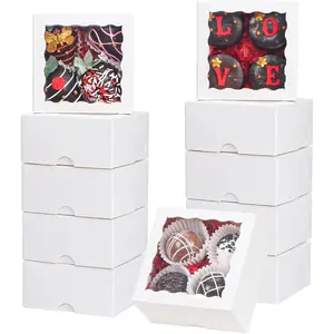 40 pcs 4x4x2 In Pastry, Bakery, Truffle, Cookies, Donut, Soap, Brownie Cake, Chocolate Covered Strawberries Treat Boxes with Window for Christmas
