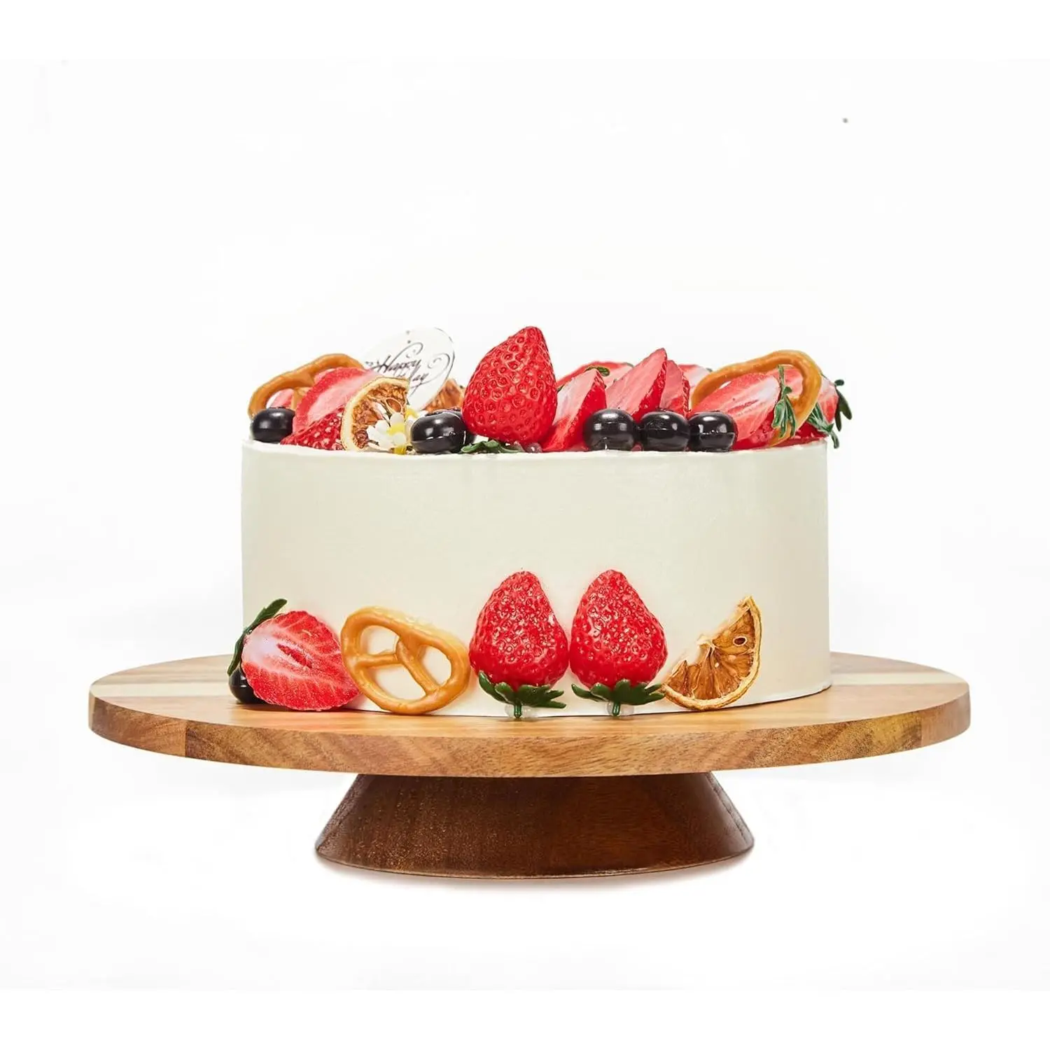 12"  Wood Revolving Cake Stand, Rotating Cake Turntable, Wooden Rotating Display Stand for Cake, Cupcake Decorating Supplies