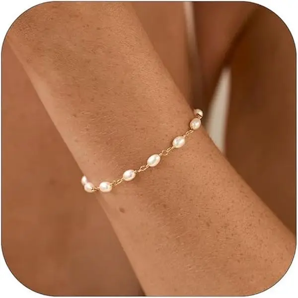 S Pearl Bracelets for Women Pearl Beaded Bracelet Dainty Gold Chain Jewelry Gifts Wedding Jewelry for Brides Bridesmaid
