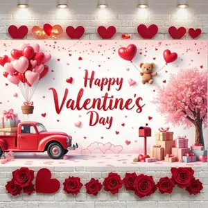 Valentine's Day Banner, Happy Valentine's Day Decoration, Heart Design, Perfect for Celebrating Love & Romance, Ideal Gift Idea, Outdoor Banners