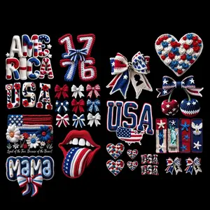 4th of July Yarn Premade Gangsheet 12 Full Size Transfers Ready to Press DTF Transfer Hot Peel for Adult Prints