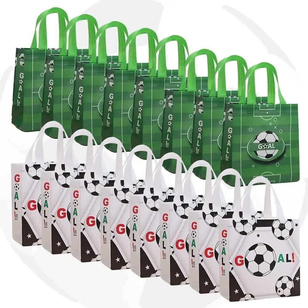 16 Football Gift Bags with Handles, Non-Woven Fabric, Perfect for Soccer Parties, Football Party Favors, Birthday Celebrations, and Other Events, Party Goodie Bags, Goody Bags, Set