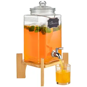 VEVOR Beverage Dispenser,  1.5 Gallon Drink Dispensers for Parties, 2PC,Glass Juice Dispenser with Stand, Stainless Steel Spigot, Iced Tea Lemonade Juice Water Dispenser, for Restaurants, Hotels, Parti