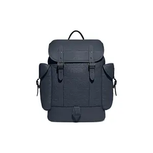 COACH Hitch 31 Drawstring and Snap Closure Logo-Embossed Leather Backpack for Women, Denim Color