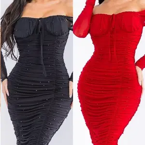 Abril Long sleeve pearl midi Dress