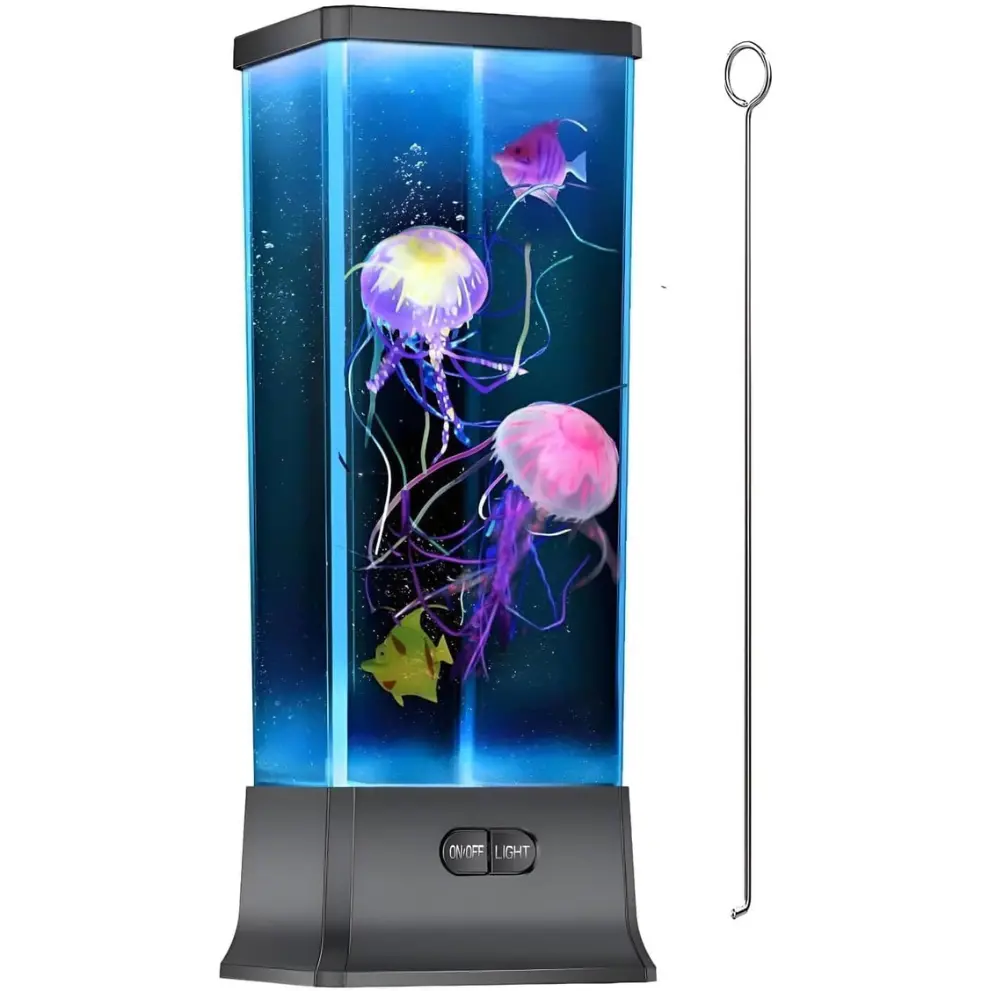 Electric Jellyfish Tank Table Lamp with Color Changing Light Gift for Kids Men Women Home Deco for Room Mood Light for Relax(Black)